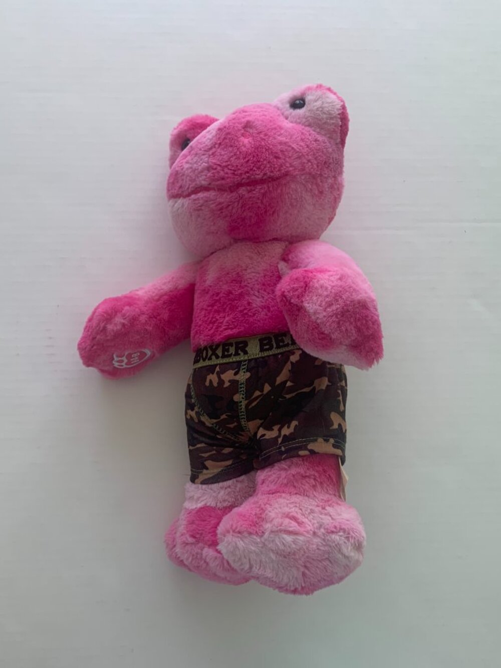 Build-A-Bear Workshop Pink Frog Plush Stuffed Animal with Camo Boxer Shorts Toy